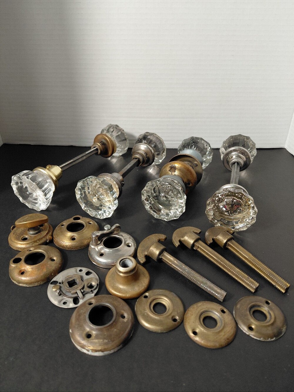 Mismatched Set of Vintage Glass Door Knobs with Brass Hardware